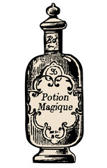 magic potion bottle vintage illustration isolated on transparent background