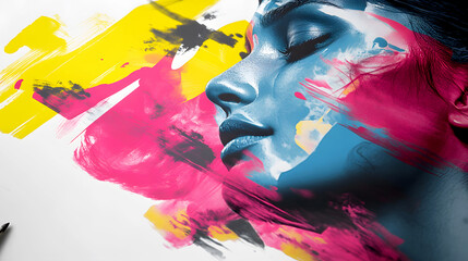 creative poster design in progress, with CMYK ink being layered to achieve a dynamic