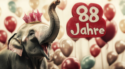 Gru&szlig;karte zum 88. Geburtstag mit lustigem Tier Eule Elefant Erdm&auml;nnchen Generative AI