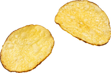 Kettle potato chips close up isolated on white background
