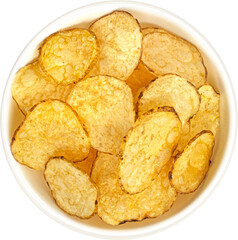 Kettle potato chips isolated on white background, top view