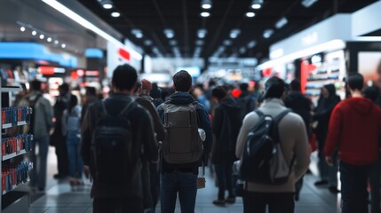 People waiting in line at the store for Black Friday sales. Ai generative