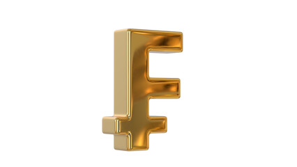 Swiss Franc currency symbol of the Switzerland and Liechtenstein in shiny gold - 3d Illustration, 3d rendering	