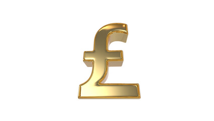 Pound or Pound sterling currency symbol of the United Kingdom in shiny gold - 3d Illustration, 3d rendering	