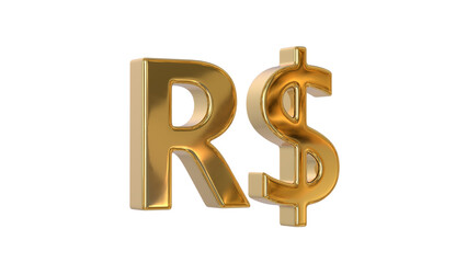 Brazilian real (BRL) is the official currency of Brazil made of shiny gold material - 3d rendering, 3d Illustration 