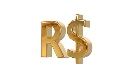Brazilian real (BRL) is the official currency of Brazil made of shiny gold material - 3d rendering, 3d Illustration 