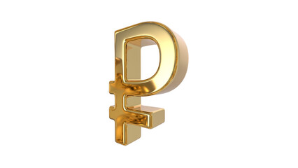 Russian Ruble currency symbol made of shiny gold material - 3d rendering, 3d Illustration 