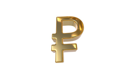 Russian Ruble currency symbol made of shiny gold material - 3d rendering, 3d Illustration 
