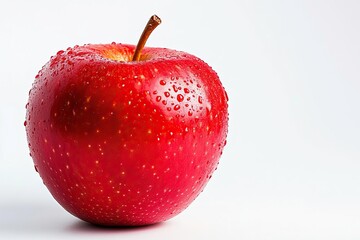 A fresh, glistening red apple with droplets of water, symbolizing health and vitality. Perfect for food and lifestyle themes.