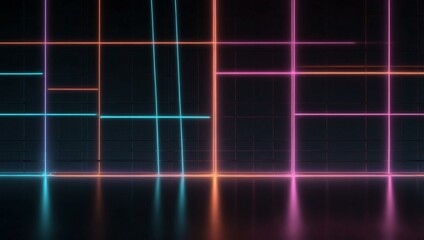 Neon grid background with glowing lines in motion