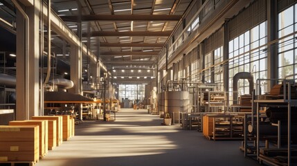 Large Industrial Warehouse Interior with Sunlit Windows