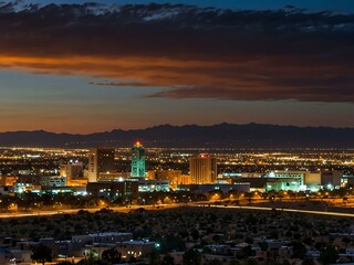 Nightfall over the skyline of Albuquerque, New Mexico.