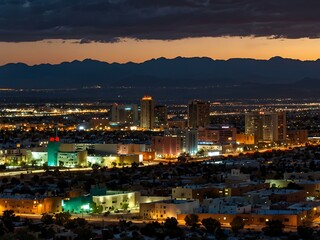 Fototapeta premium Nightfall over the skyline of Albuquerque, New Mexico.