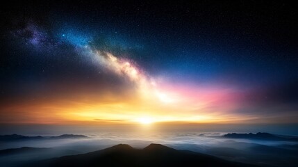 Fototapeta premium Horizon under a sea of stars, thin clouds, calm darkness.