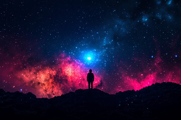 Fototapeta premium Silhouette of a Person Against a Starry Night Sky