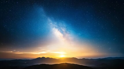 Fototapeta premium Horizon under starry sky, light clouds, deep darkness.