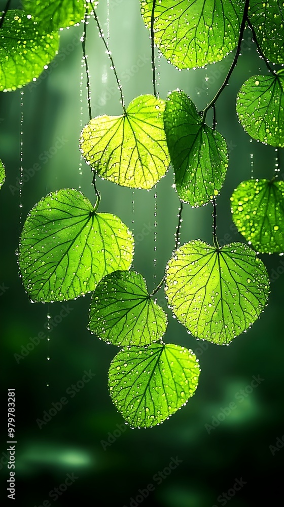 Poster Mesmerizing Abstract Pattern of Leaves with Soft Rays of Sunlight Filtering Through