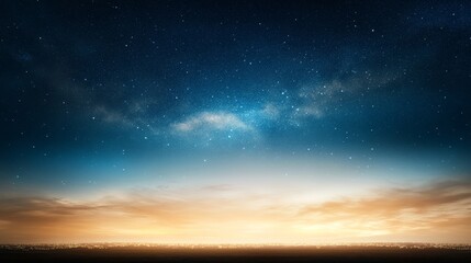 Obraz premium Horizon under starry sky, light clouds, deep darkness.