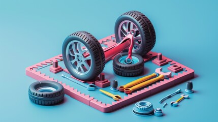 Car Part Assembly: A 3D Rendered Illustration of Car Parts