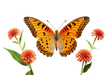 Obraz premium Butterfly landing on a flower, representing the delicate balance of nature ,Isolated on transparent background,Isolated on transparent background