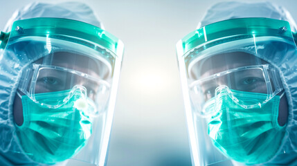 Symmetrical Medical Professionals in Full PPE
