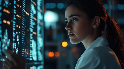 Researcher using AI to analyze genetic data in a state-of-the-art lab with advanced equipment.