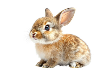 Obraz premium Fluffy baby rabbit sitting in a field of clover, with its ears perked up and eyes wide open,Isolated on transparent background.,Isolated on transparent background
