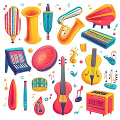 Obraz premium Colorful Cartoon Music Instruments Set
