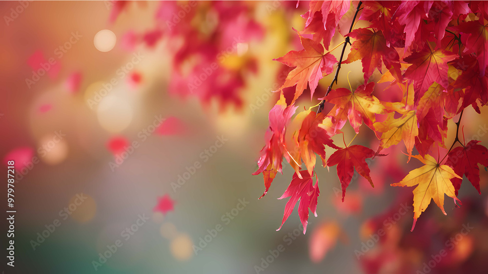 Poster red autumn leaves autumn background with copy space 