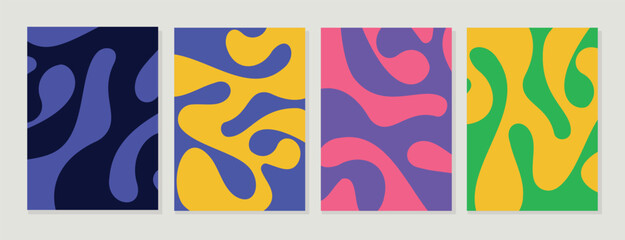 Abstract organic shapes, seamless pattern set. Vector art background in minimalist style wavy liquid distorted shapes, for art print, wall decor, covers, posters, flyers, magazines. ready to print