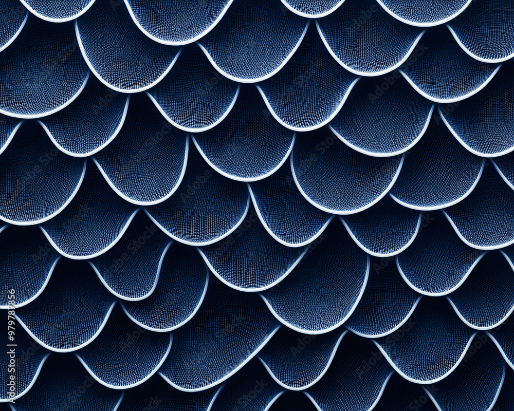 Poster beautiful dark blue scale pattern with smooth curves and shadows, perfect for backgrounds and textur