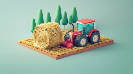 Toy Tractor on a Farm
