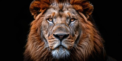 Fototapeta premium A striking close-up of a lion showing its fierce expression in the wild during golden hour