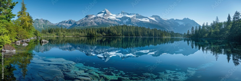 Sticker serene mountain lake reflection