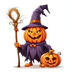 Pumpkin Wizard Cartoon Character Halloween. White background