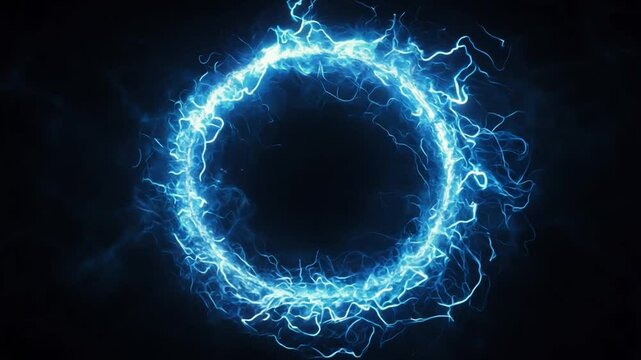 A bright blue electric ring radiates energy, creating a stunning visual impact in a dark setting