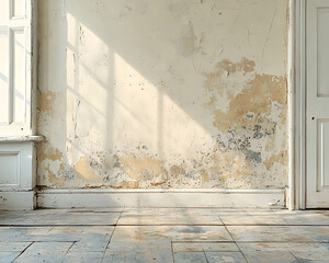Fototapeta premium old and white interior wall with damp