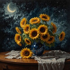 sunflowers in a vase on the table