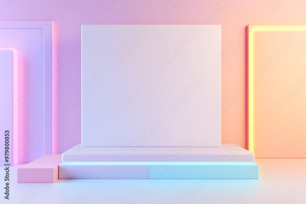Poster vibrant neon inspired gradient banner design with blank title space and call to action elements