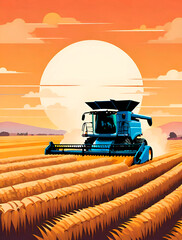 combine harvester on field
