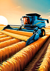combine harvester working on the field