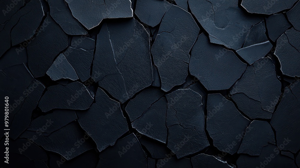 Poster textured black surface with cracked pieces creating an abstract pattern. ideal for backgrounds, desi