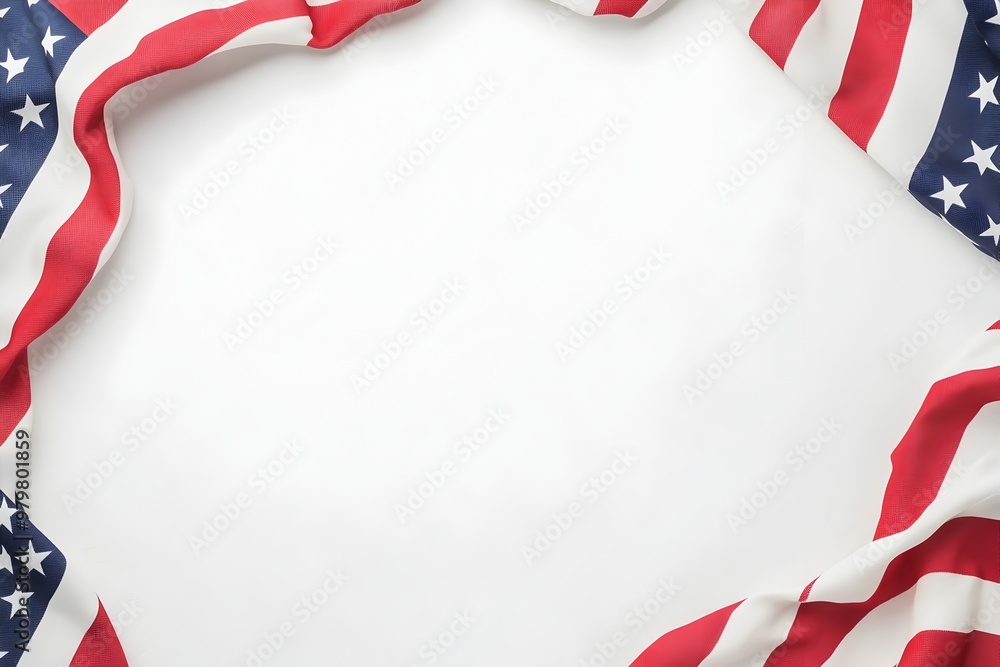 Poster patriotic american banner design with empty title space at the top and call to action elements at th