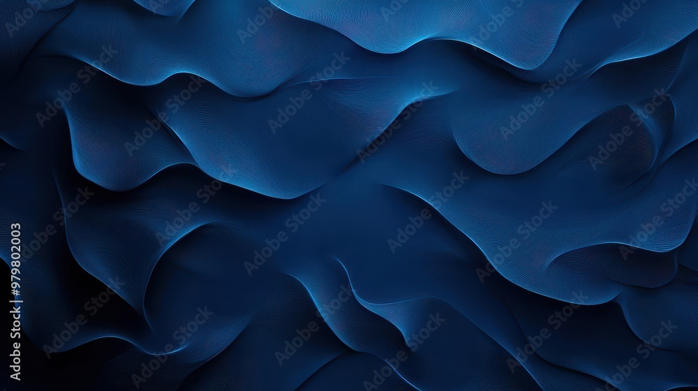 Poster A captivating wave-like texture in deep blue tones, creating a soothing and abstract visual experience for design and art.