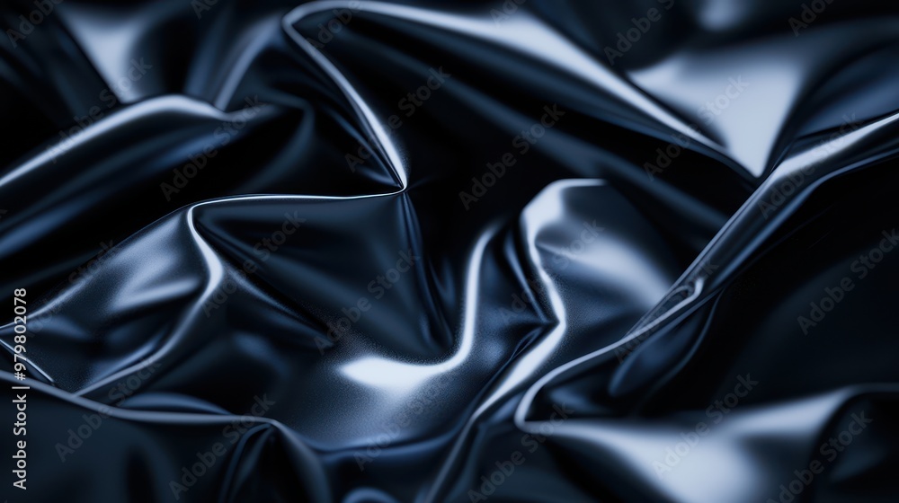 Poster a close-up of smooth, dark fabric showcasing elegant folds and subtle sheen, perfect for design and 