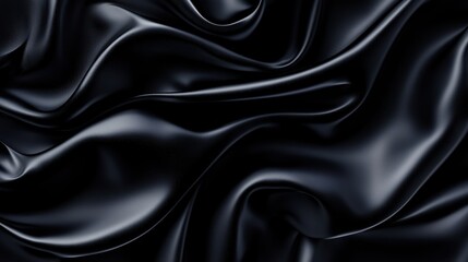 Obraz premium A close-up view of luxurious black satin fabric, showcasing smooth waves and a rich, deep luster perfect for elegant designs.