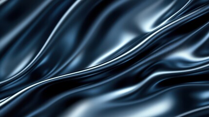 A close-up view of luxurious dark blue fabric with smooth, flowing waves, perfect for backgrounds or textile designs.
