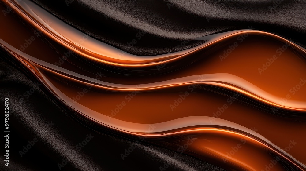 Poster A flowing abstract design featuring smooth waves of black and copper, creating a striking contrast that captivates the eye.