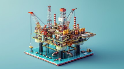 Low Poly Oil Rig 3D Illustration