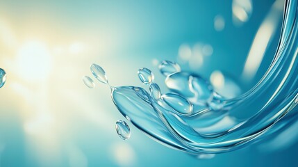 A refreshing wave of clear water sparkles under sunlight, creating a serene and tranquil atmosphere.